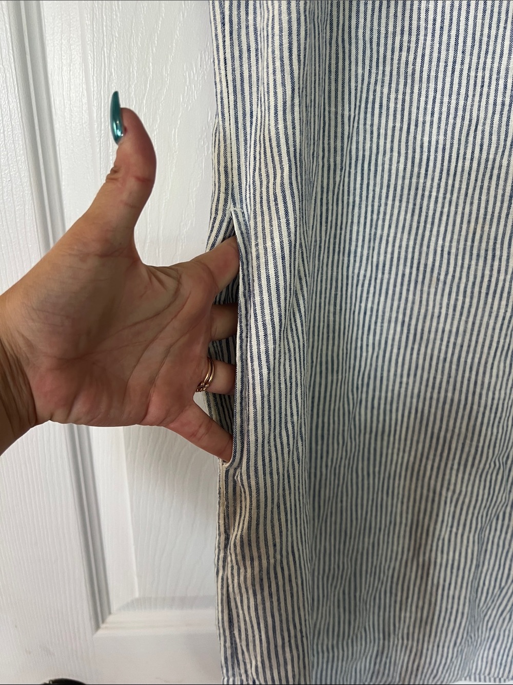L.L. Bean Navy and White Striped Pullover Midi Dress - Picture 3 of 6